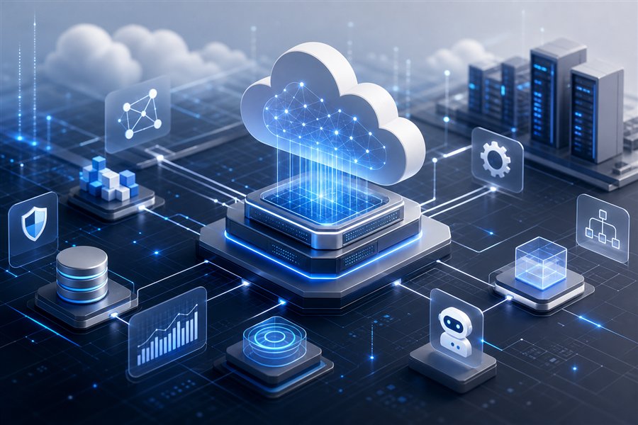 Cloud, AI, and infrastructure illustration